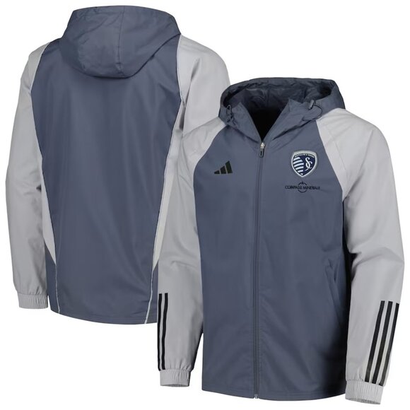 adidas Sporting Kansas City All-Weather Raglan Hoodie Full-Zip Jacket NWOT Large - Picture 1 of 3